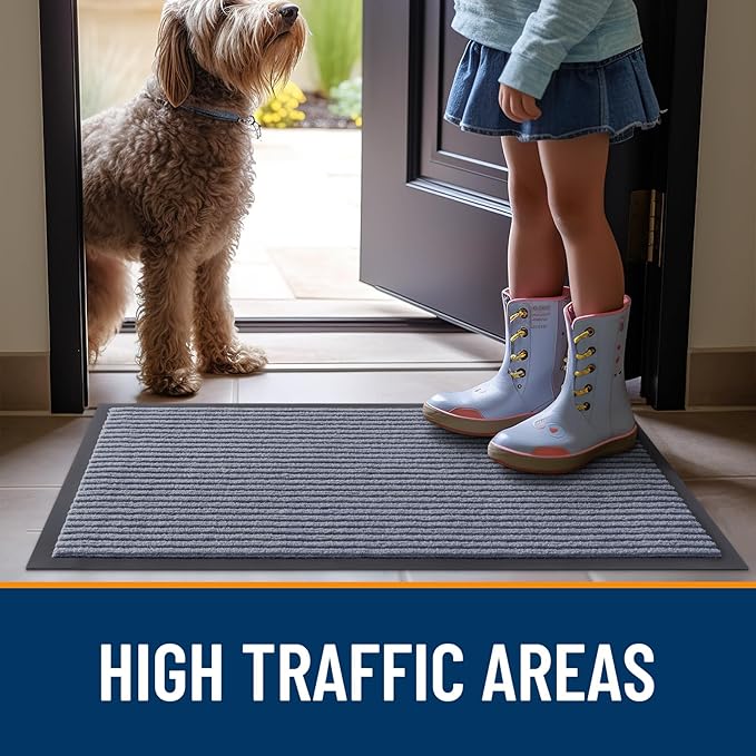 OLANLY Front Door Mat Indoor Outdoor Entrance, Waterproof Heavy Duty Doormat, Fade Resistant, Low Profile, Easy Clean Patio Porch Welcome Floor Mats for Entry, 59x40, Ash Grey