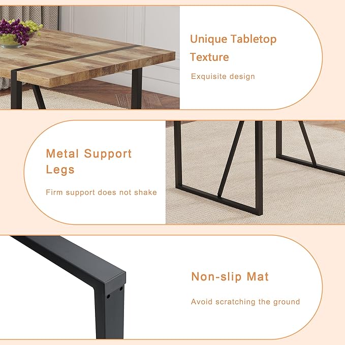 6 Chair Dining Table Set，Dinner Table Set for 6, 55'' Kitchen Table and PU Leather Chairs Set of 6, 7 Piece Dining Table Set for Kitchen Dining Room