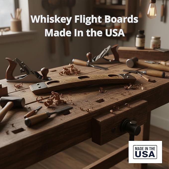 Premium Barrel Stave Whiskey Flight: Scotch & Bourbon, 3 Glencairn Crystal Glasses (No Glasses, Red Mahogany)