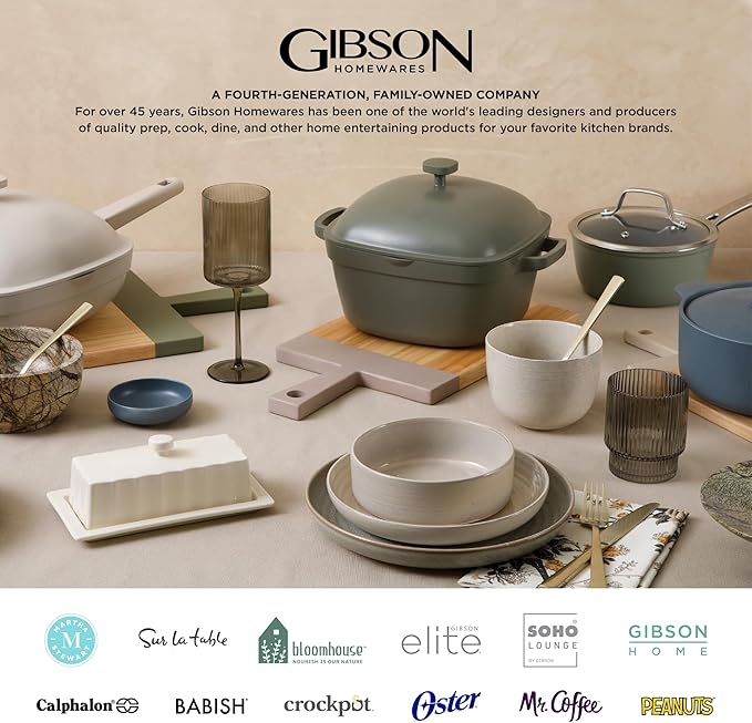 Gibson Elite Matisse 16-Piece Dinnerware Set – Double Bowl Reactive Glaze Cereamic Stoneware in Blue – Plates and Bowls Sets for 4, Microwave & Dishwasher Safe, Rustic Modern Design