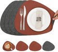 Placemats and Coasters, Washable Reversible Placemats Round Faux Leather Wipeable Place Mats Non Slip Heat Resistant Indoor Outdoor Table Mats (Set of 4, Gray Terracotta)