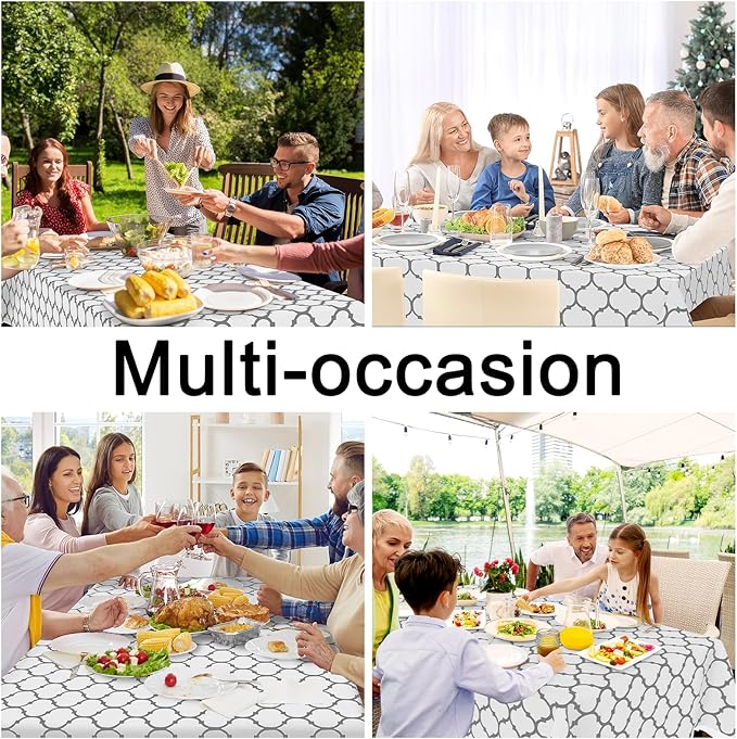 Smiry Square Tablecloth, Waterproof Vinyl Tablecloths with Flannel Backing for Square Tables, Wipeable Spillproof Plastic Tablecloth for Dining, Camping, Indoor and Outdoor (60"x60", White)