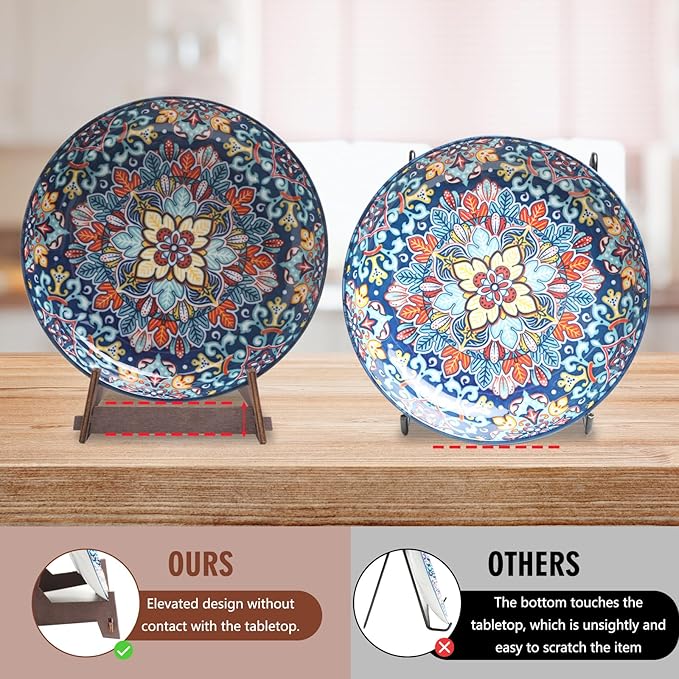 8 Inch Wooden Plate Holder Display Stands - Frame Holder for Book, Picture, Plaque, Decorative Plate, Photo and Platter, Tabletop Art (2 Pack)
