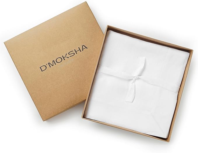 D'Moksha Homes White Linen Tablecloth 54 x 72 Inch - 100% Pure Linen Tablecloth for Rectangle Tables - Machine Washable Table Cloth for Valentines, Spring, Easter