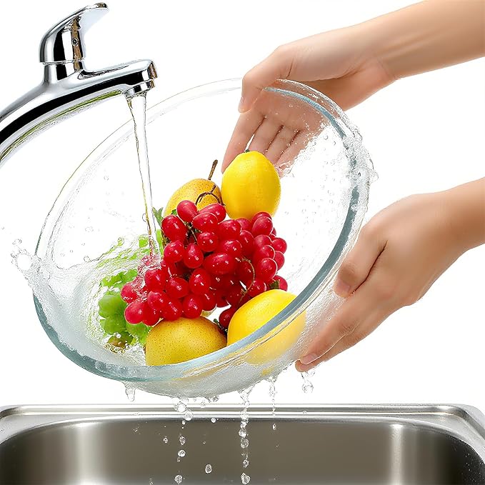 6.5 Qt Glass Mixing Bowl, 12 Inch Clear Extra Large Salad Bowls, Tempered Big Cooking Bowl for Sourdough, Kitchen Baking, Meal Prepping, Serving, Dishwasher Microwave & Freezer Safe