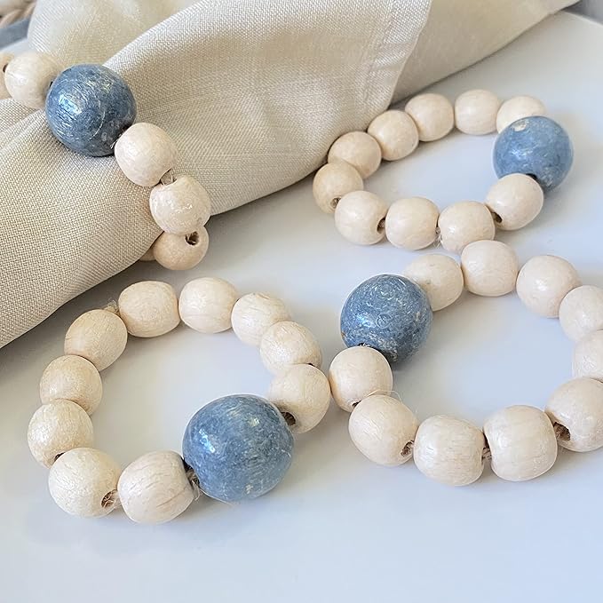 Napkin Rings Set of 6 - Wooden Beads Napkin Rings | Rustic Wooden Napkin Ring Holder for Table Decoration | Handmade LEBEJUA Napkin Ring with Wood Beads & Jute Twine Farmhouse Napkin Holder Boho Style