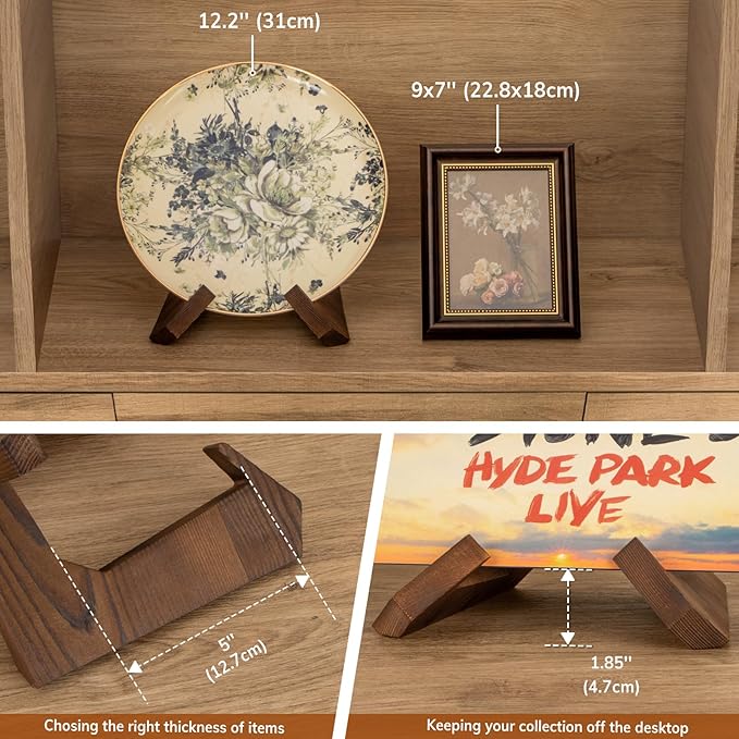 Bowl Stands for Display, 6.5 Inch Plate Holder, Wooden Easel Frame Holder, Display Stand for Large Deep Platters and Dishes, 6.5" H x 9" W x 7.9" D (For Bowls under 5" in Depth)