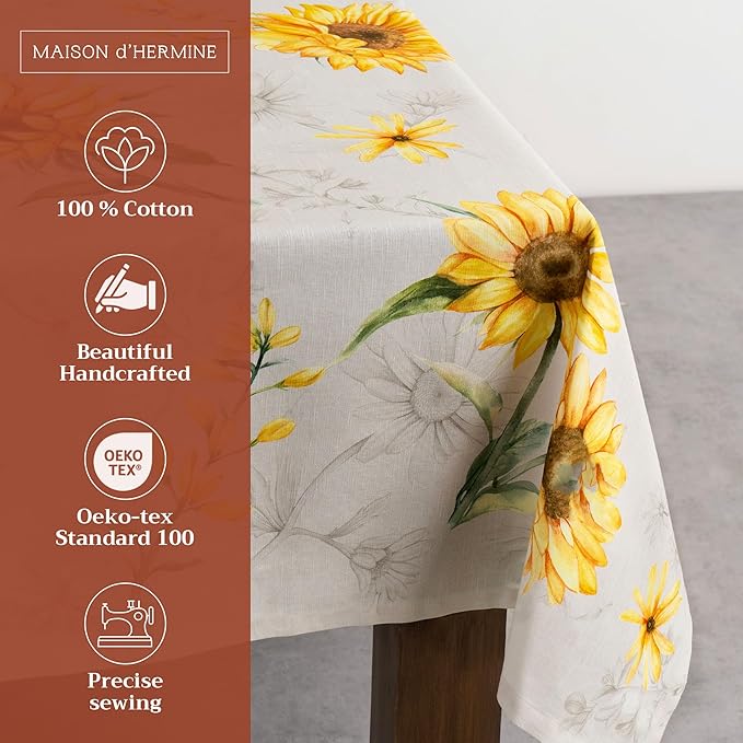 Maison d' Hermine Table Cloth Square Table 100% Cotton 54 x 54 Inches Tablecloth Reusable Decorative for Dining Room Farmhouse Home Valentines Day Decorations Spring Summer - Candice