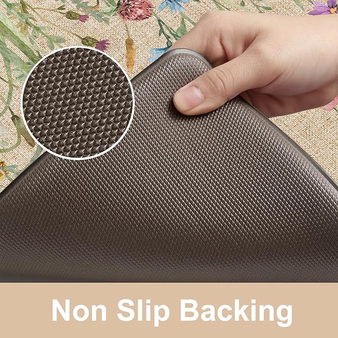 KIMODE Kitchen Mats for Floor Anti Fatigue, 18"x28" Half Round Cushioned Kitchen Floor Mats, Ergonomic Waterproof Standing Mats, Boho Kitchen Rugs Sets of 2 Non Skid for Laundry Office Light Brown
