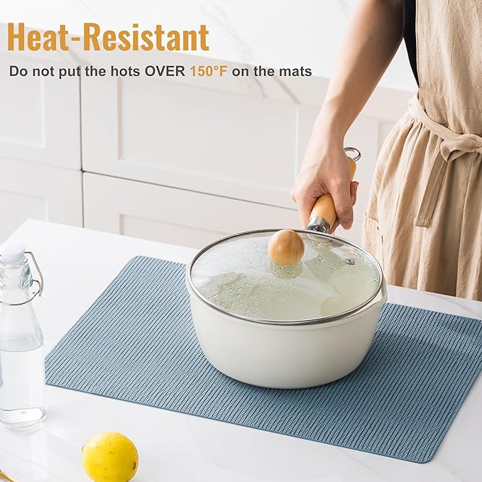 Jovono Faux Leather Placemats Set of 6, Waterproof Washable Table Mats, Easy-Clean Heat Resistant Kitchen Vinyl Place Mat for Dining Table, Restaurant, Indoor, 17.8"x11.8", Light Blue