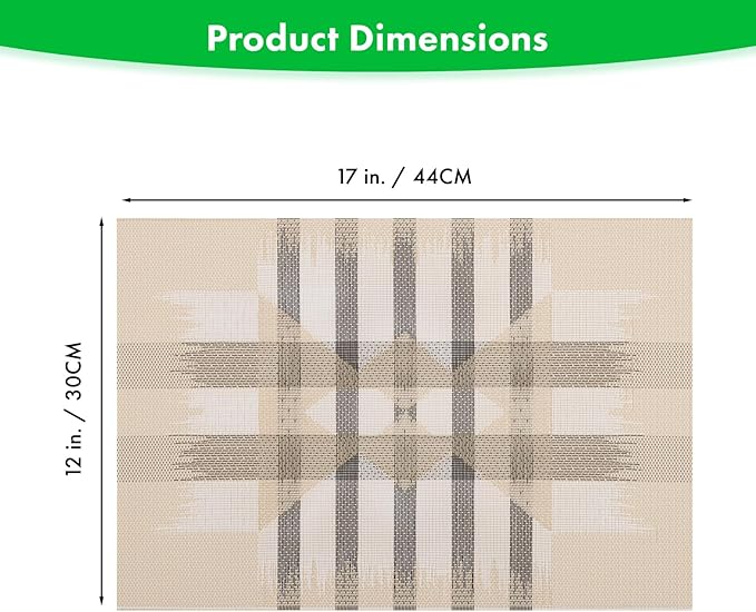 Winknowl Placemats Set of 6, Heat Resistant Stain Resistant Woven Vinyl Insulation Place mats, Durable Washable Elegant Table Mats for Kitchen Dining Table Decor (Geometric Beige)