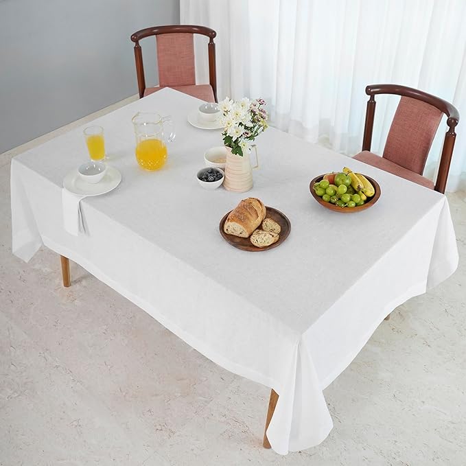 D'Moksha Homes Linen White Tablecloth 60 x 90 Inch - 100% Pure Linen Rectangular Tablecloth - Machine Washable Table Cloth for Valentines, Spring, Easter