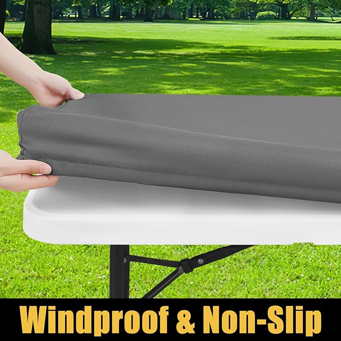 Smiry Rectangle Picnic Table Cloth, Waterproof Elastic Fitted Tablecloths for 5 Foot Tables, Washable Polyester Table Cover for Camping, Indoor and Outdoor (Grey, 36"x60")