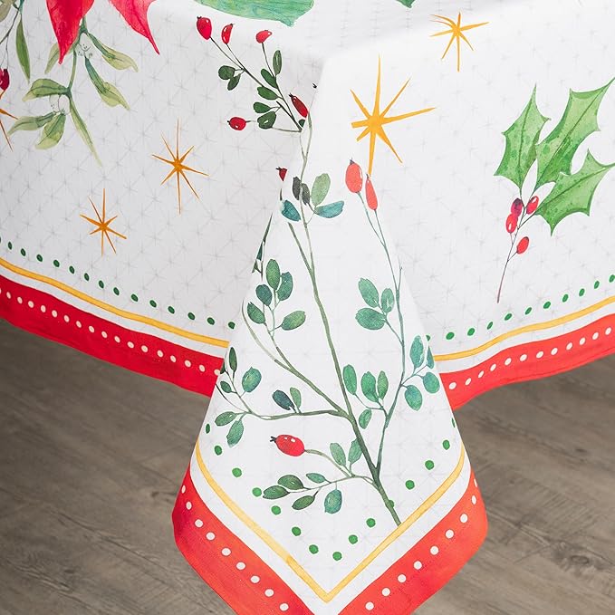 Maison d' Hermine Table Cloth Square Table 100% Cotton 60 x 60 Inches Fall Tablecloth Reusable Everyday Use for Thanksgiving Christmas Decorations Dining Farmhouse Party (Poinsettia Christmas)