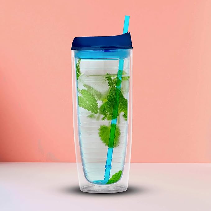 DISCOUNT PROMOS Tall Orbit Acrylic Tumblers 20 oz. Set of 10, Bulk Pack - Perfect for Iced Coffee, Soda, Other Hot & Cold Beverages - Blue