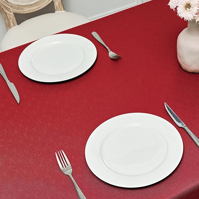 Rectangle Tablecloth Waterproof 60x144 inch Linen Textured Table Cloth Stain and Wrinkle Resistant Washable, Decorative Fabric Table Cover for Dining, Party and Camping, Red