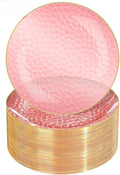 Rubtlamp 60 Pcs Pink Gold Plastic Plates, Gold Hammered Disposable Salad Plates, 7 Inch Disposable Dessert Platos, Plastic Dessert Appetizer Platos Perfect for Mother's Day