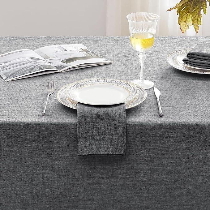 Softalker Large Outdoor Tablecloth Rectangular 104 x 60 Inch Dark Gray Linen Textured Table Cloth Stain and Wrinkle Resistant Table Cover for Spring,Easter,Summer,Party,Garden,Coffee Decor Tabletop