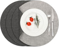 Myir JUN Reversible Vinyl Round Placemats Set of 4, Faux Leather Place Mats Dual Sided Waterproof Oilproof Wipeable, Heat-Resistant Table Mats for Kitchen Dining Indoor Outdoor (14", Light Gray Gray)