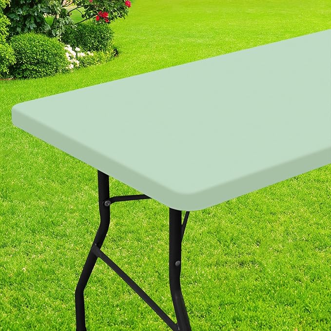 Smiry Rectangle Picnic Table Cloth, Waterproof Elastic Fitted Tablecloths for 6 Foot Tables, Washable Polyester Table Cover for Camping, Indoor and Outdoor (Green, 30"x72")