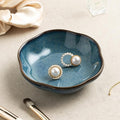 Floral Ceramic Ring Dish Elegant Jewelry Gift for Women Ceramic Trinket Tray Ring Holder Necklace Organizer for Mom Best Friend Sister (blue)