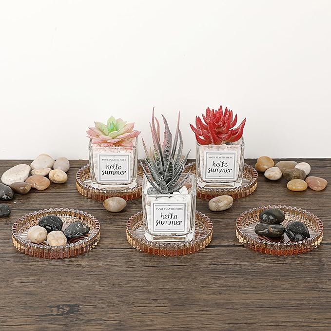 JUXYES 8 Pack Amber Tone Crystal Coasters Round Cup Mat, Glass Coasters for Drinks Coffee Tea Wine, Decorative Wine Bottle Coaster, Crystal Drink Coasters for Restaurant bar Kitchen Dining Table