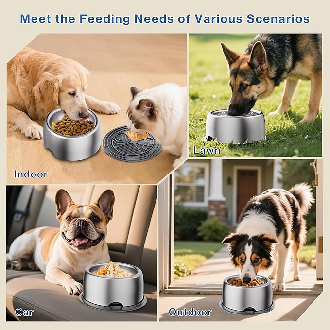 304 Stainless Steel Dog Bowls, Heavy Duty Dog Food Bowl with Extra Strong Non-Slip Mat, Thick Metal Base Water Bowl with Lick Mat for Small, Medium, Large Dogs, Indoor/Outdoor (19.8 oz)