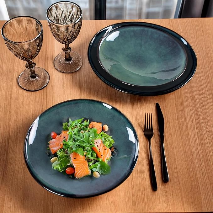 Ceramic Pasta Bowls, 52.8-ounce Pasta Dishes, Reactive Glaze Pasta Bowls, Set of 4, Large, Wide-Mouth Bowls for Salads, Desserts, and Fruit, Microwave-, Dishwasher-, and Oven-Safe.