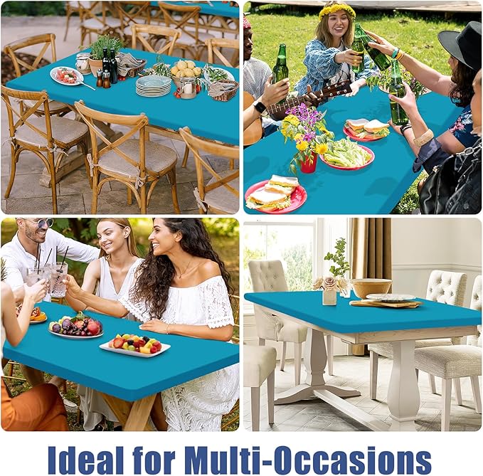 Spandex 4 Foot Rectangle Table Cloth 2 Pack, Elastic Fitted Tablecloths for Picnic, Stretch Washable Patio Table Cover for Outdoor, Camping, Banquet and Parties (Teal, 24"x48")