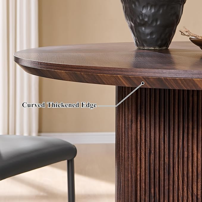 T4TREAM 47" Fluted Round Dining Table for 4-6, Mid-Century Modern Kitchen Table with Thickened Edge & Sturdy Pedestal Base for Kitchen Living Room,Dark Walnut(Table Only)
