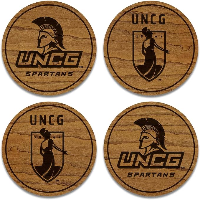 LazerEdge UNC Greensboro Spartans Wooden Coaster Set - Cherry Wood - Officially Licensed Product - 4-Pack