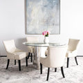 SAFAVIEH Home Collection - Lotus Flat Cream Faux Leather Dining Chair, Modern Nailhead Trim Accent Chair, Sturdy Black Legs (MCR4700B)