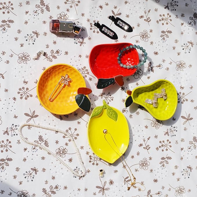 Ceramic Jewelry Tray, Pear Shaped Trinket Dish, Jewelry Organizer, Ring Holder, Decorative Bowl for Rings Earrings Necklaces Bracelet Jewelry Watch Keys, Gift for Sisters Daughter (Pear)