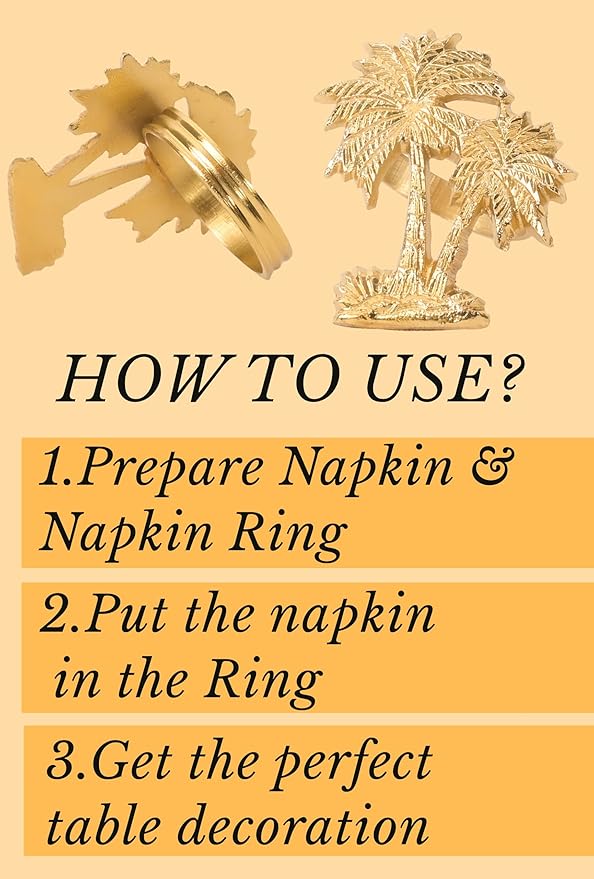 12-Piece Gold Metal Napkin Rings - Palm Tree Metal Napkin Rings Dinner Napkin Holder for Wedding Birthday Valentine's Day Christmas Party Dinner Table Décor - ALPHA Living HOME
