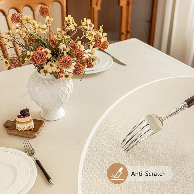 Beige Fabric Rectangle Table Cloth Faux Linen Textured Water Resistant & Washable Rectangular Tablecloth Spill Proof for Dining Kitchen Party55 x 70 Inch