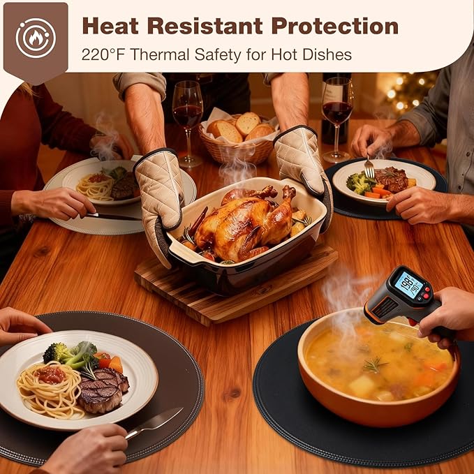 Round Vinyl Brown Placemats Set of 6, Faux Leather Waterproof Wipeable Heat Resistant Place Mats, Washable Table Mats for Halloween, Thanksgiving & Christmas Dinner(Dark Brown)