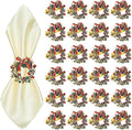 ZeeDix Christmas Wreath Napkin Rings Set of 24, Holiday Christmas Napkin Ring Holders for Cloth Napkins, Serviette Buckles for Thanksgiving Holiday Dinner Party Table Setting