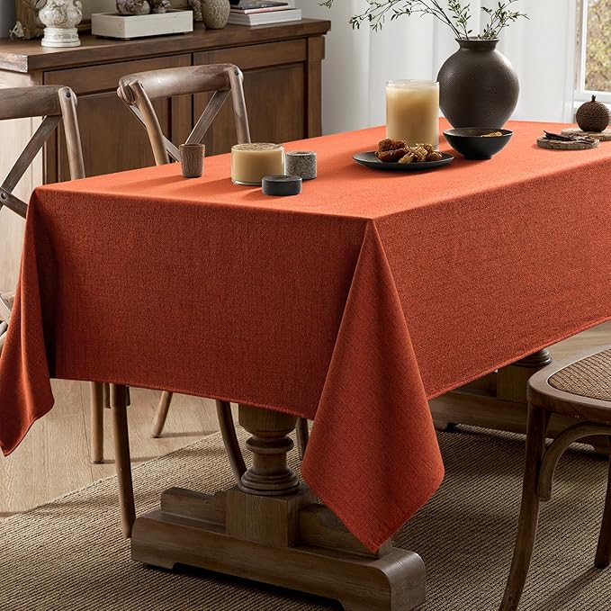 MIULEE Burnt Orange Linen Polyester Tablecloth Fall Thanksgiving 60x104 Inch Rectangle Table Cloth Waterproof,Stain Resistant for Dining Party Wedding
