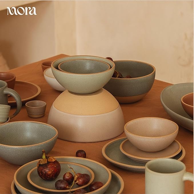 MORA Medium Bowls Set of 4, 28oz Ceramic Pottery Everyday Bowls - Microwave, Oven and Dishwasher Safe - Peppercorn