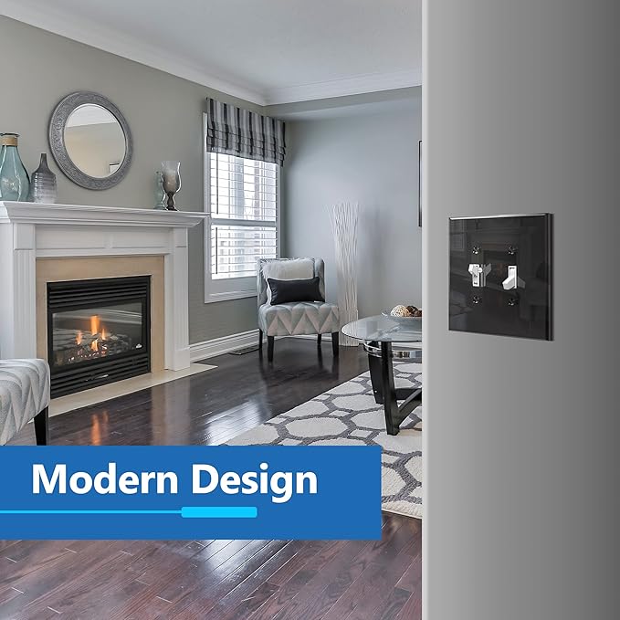 LIDER Double Toggle Switch Acrylic Wall Plate, Mirrored Dual Light Switch Plate, Plexiglass Switch Cover, Reflective Finish, Modern Decoration Upgrade, Oversized 2-Gang 5.25" x 5.25", Black