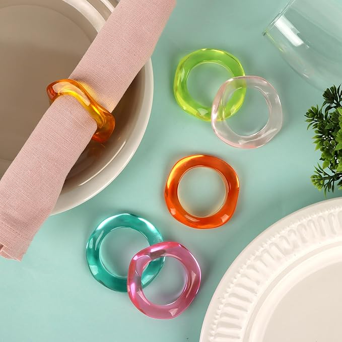 ALPHA Living HOME Set of 12 Epoxy Resin Napkin Rings - Handcrafted Napkin Ring Holders 1.5" Napkin Rings for Christmas Party Decoration, Dinning Table, Family Gatherings, Table Décor(Multi Pastel)