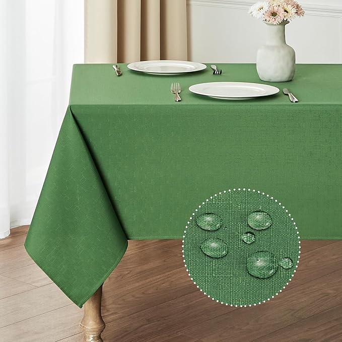 Rectangle Tablecloth Waterproof 60x104 inch Linen Textured Table Cloth Stain and Wrinkle Resistant Washable, Decorative Fabric Table Cover for Dining, Party and Camping, Green