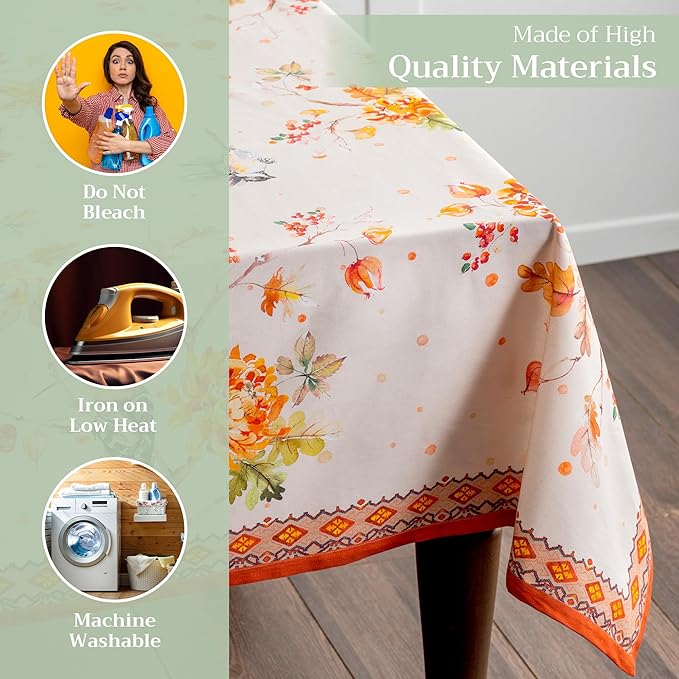 Maison d' Hermine Table Cloth Rectangle Table 100% Cotton 60 x 90 Inches Fall Tablecloth Reusable Everyday Use for Thanksgiving Christmas Decorations Dining Farmhouse Party (Kelim - Prairie)
