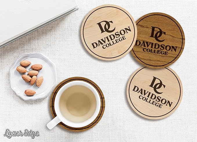 LazerEdge Davidson Wildcats Wooden Coaster Set - Cherry Wood - Officially Licensed Product - 4-Pack