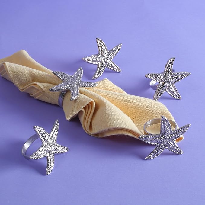 12-Pack Elegant Metal Napkin Rings - Starfish Coastal Table Decor for Dinner Parties Banquet Weddings Family Gatherings Decorative Table Settings Gift (Silver) - ALPHA Living HOME