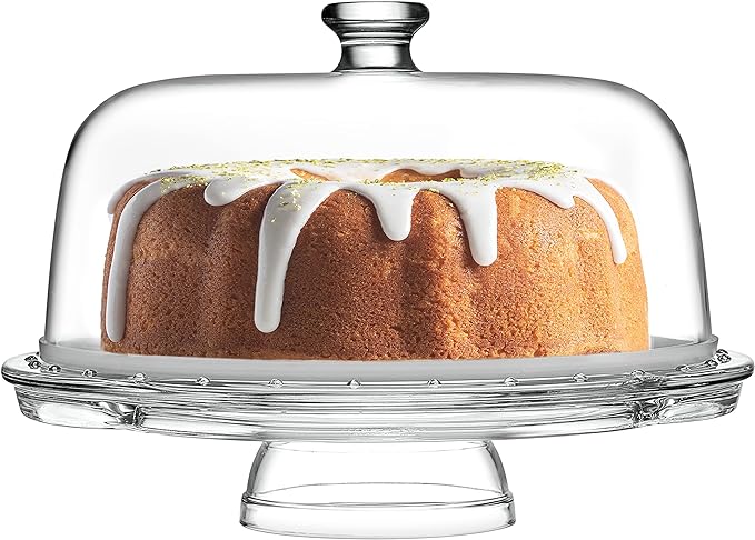 Royalty Art Cake Stand with Dome, 6-in-1 Multifunctional Glass Serving Platter for Cakes, Desserts, Fruits, Snacks, Pastries, Appetizers - Elegant Pedestal Display, Durable Italian-Made Glass - Made in Italy