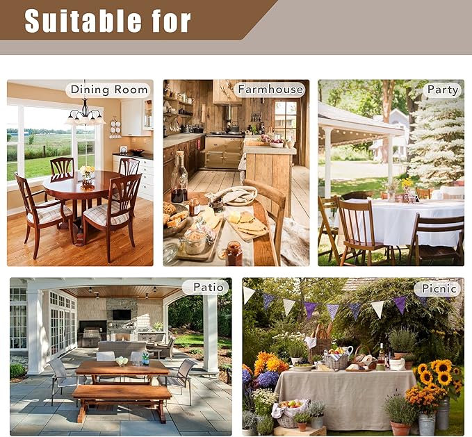 Fitable Faux Linen Tablecloths 60 x 84 Inch - 2 Pack Neutral Table Clothes for Rectangle Foot Tables, Stone Flax Look Kitchen Table Covers for Farmhouse, Dining, Party, Outdoor Picnic
