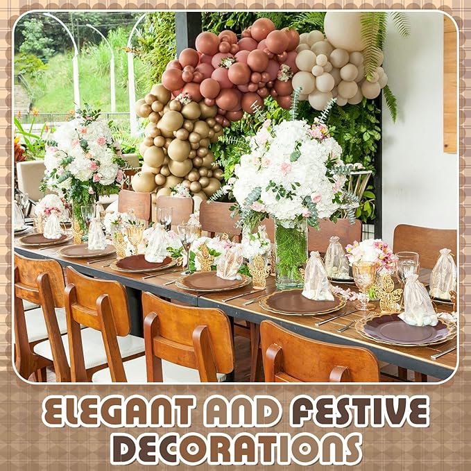 96 Pcs Brown Paper Plates 9 Inch Gradient Brown Scalloped Paper Disposable Dinner Dessert Plates for Birthday Wedding Bridal Party Supplies, 6 Colors