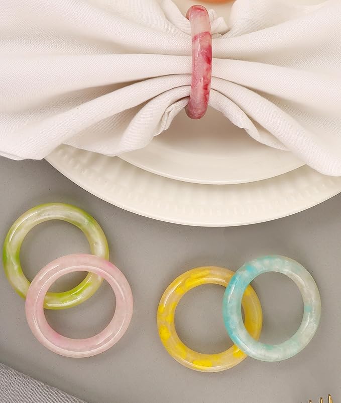 CLEENTABLE Napkin Rings Set of 12 - Epoxy Resin Napkin Holder Cuffs for Dinner Table Décor - Farmhouse Modern Serviette Rings for Weddings, Parties, Receptions, Banquets, Daily Use (Pastel)