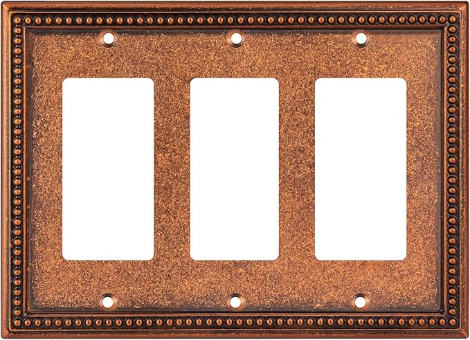 Henne Bery Raised Pearls Decorative Wall Plate Switch Plate Outlet Cover (Triple Decorator, Sponged Copper)